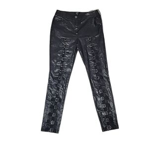 POSTER GIRL Buckle Black pants High Rise faux leather with Buckles Size M Medium